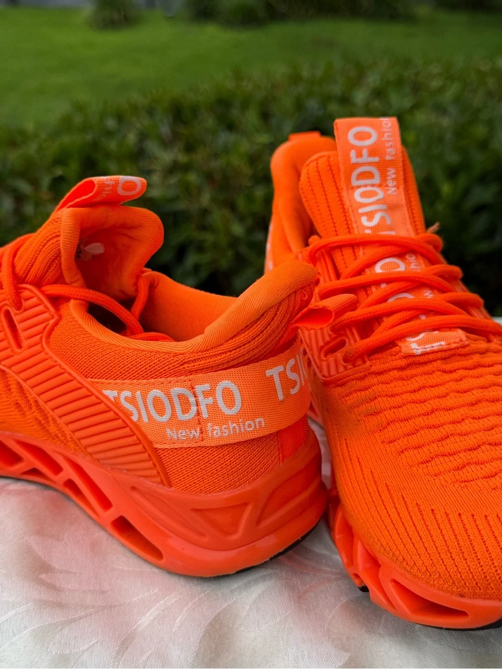 🍊TSIODFO Neon Orange Knit Sneakers Athletic Running Walking Shoes EU 38